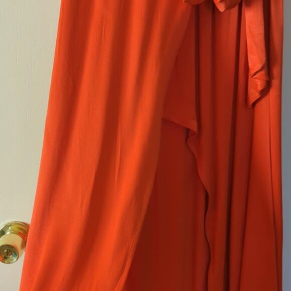 Maeve Anthropologie Orange/Poppy Faux Wrap High Low Dress Cap Sleeve M - Picture 7 of 12